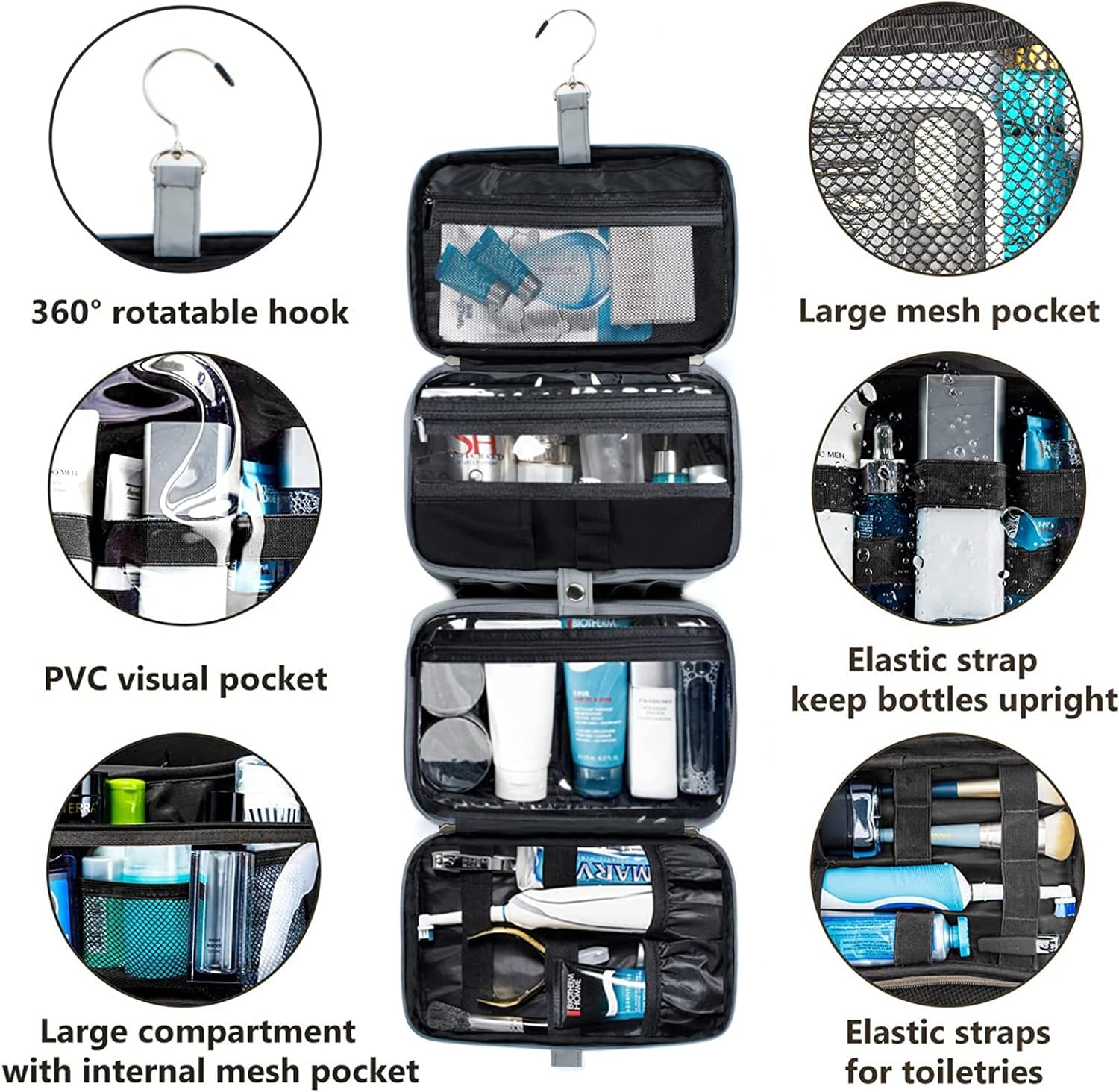 Toiletry Bag for Men， Hanging Travel Bag for Toiletries， Shaving Bag for Men Travel， Toiletry Bags for Traveling， Large Travel Size Toiletry Organizer (2022 Upgraded) ， Travel Case Kit Accessories - Image 3